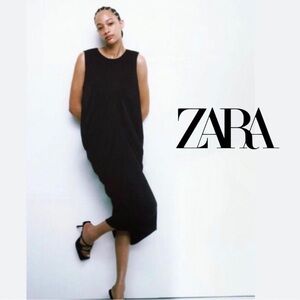 ZARA Black Draped Asymmetrical Sleeveless Dress | M–L | NWT